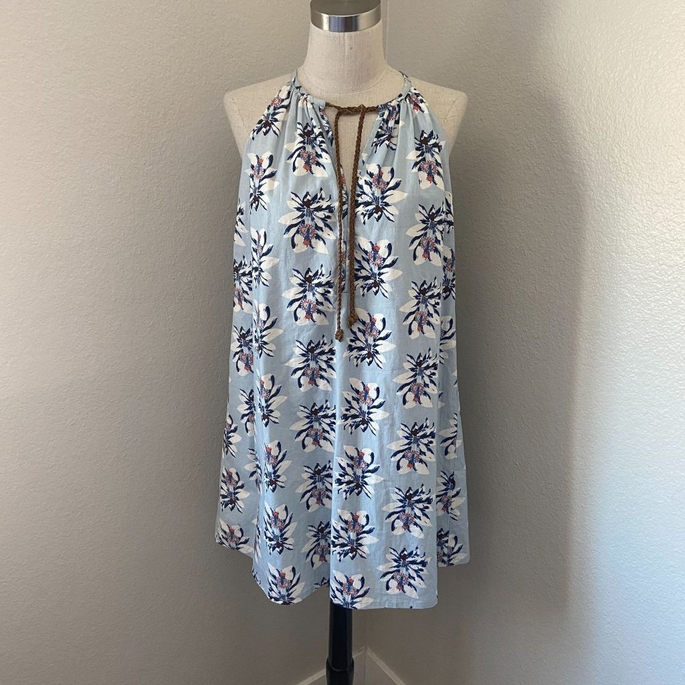 Pouridge By Laura Stang Hibiscus Beala Print Short Dress Blue Sz S NWT